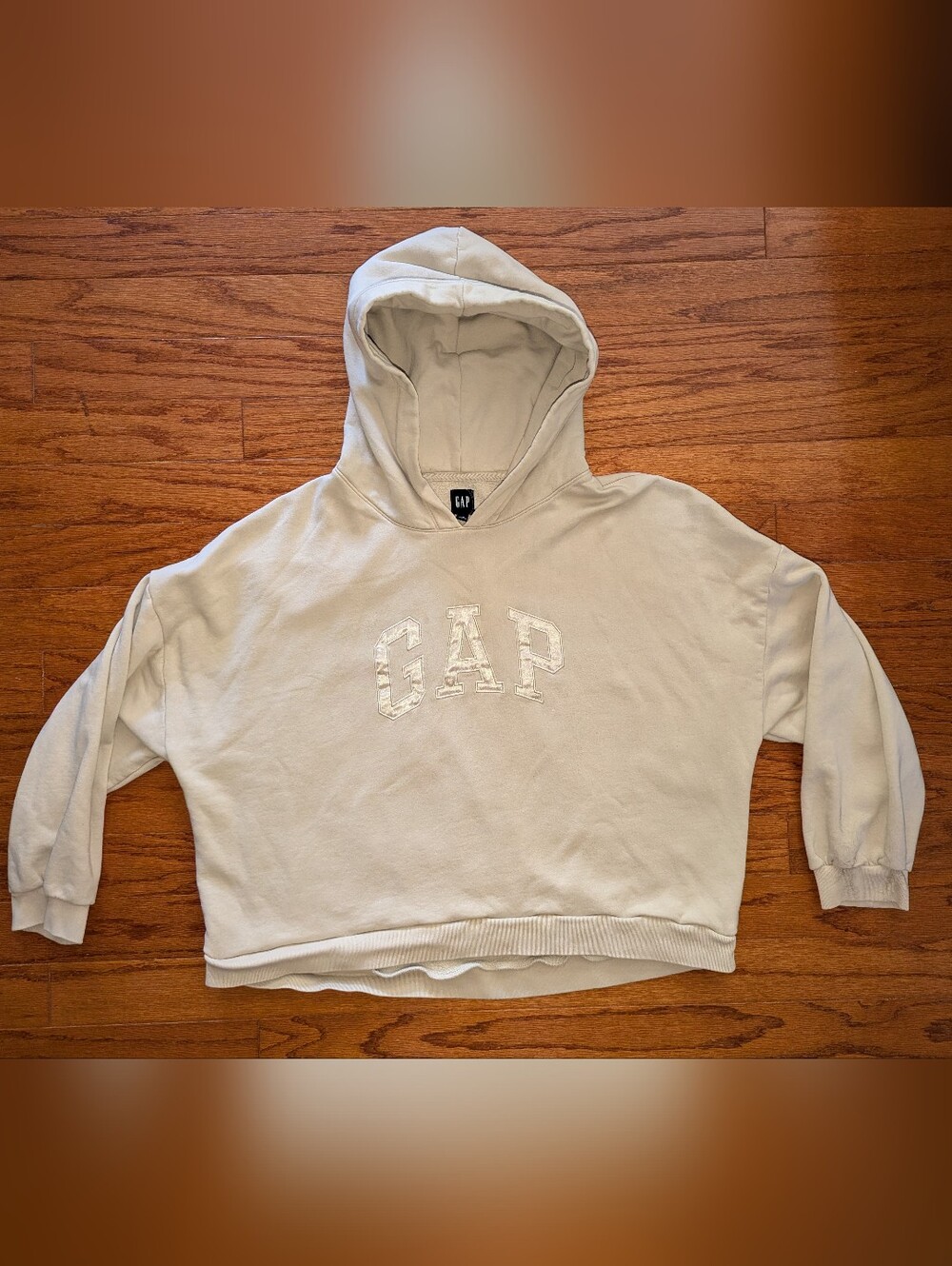 Gap logo sweatshirt - cropped oversized drop shoulder hoodie - cream - size XL